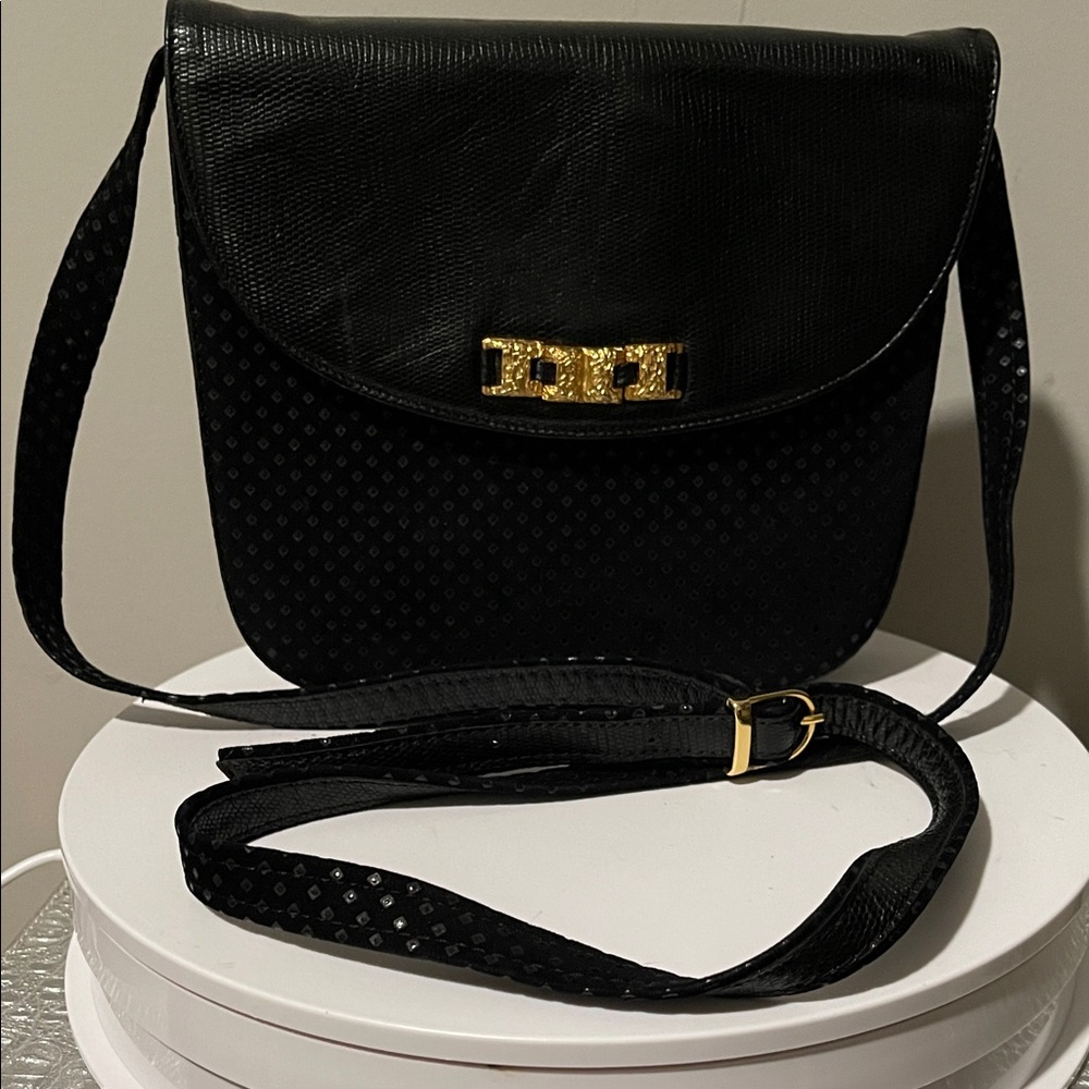EUC Vintage Bally Leather Crossbody Bag, Black w/Gold Hardware